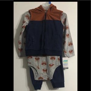 Boy’s 3pcs vest hoodie , pant and bodysuit set blue 24!months